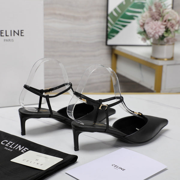 SLINGBACK ALTA 5 CM IN PELLE DI VITELLO NERA CON LOGO ORO