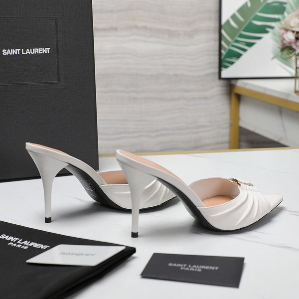 SL BABYLONE MULES 10 WHITE SMOOTH CALFSKIN