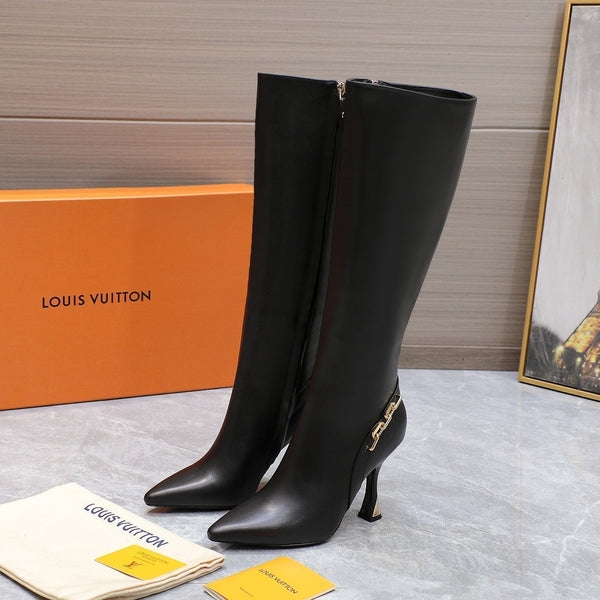 Stivale alto LV Sparkle 100mm in pelle di vacchetta nera