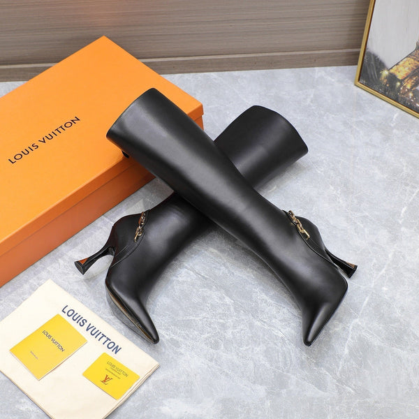 Stivale alto LV Sparkle 100mm in pelle di vacchetta nera