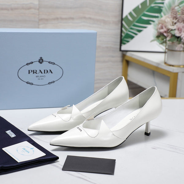 Prada Two-Tone Brushed Pumps 55mm White Cowhide 456262