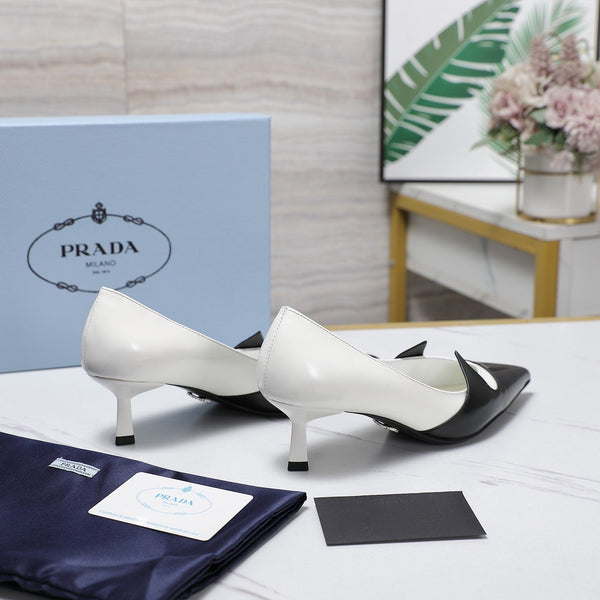 Prada Two-Tone Brushed Pumps 55mm White Black Cowhide 456261