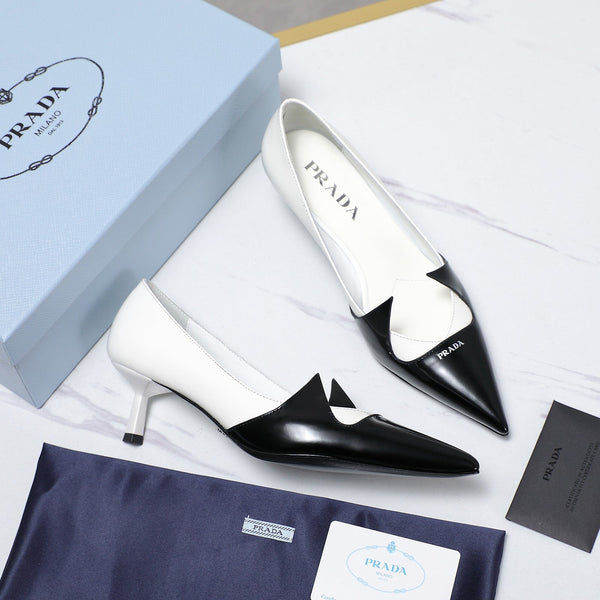 Prada Two-Tone Brushed Pumps 55mm White Black Cowhide 456261