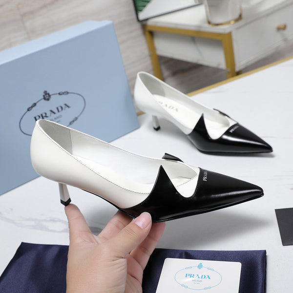 Prada Two-Tone Brushed Pumps 55mm White Black Cowhide 456261