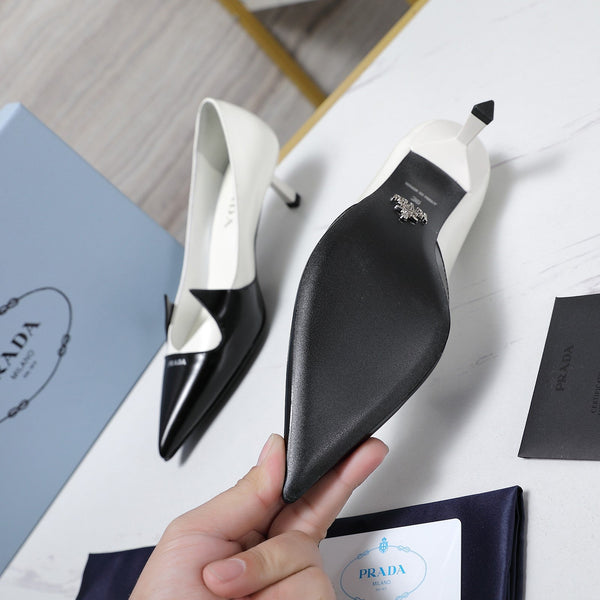 Prada Two-Tone Brushed Pumps 55mm White Black Cowhide 456261