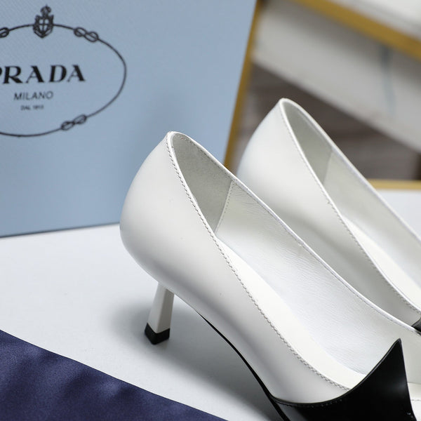 Prada Two-Tone Brushed Pumps 55mm White Black Cowhide 456261