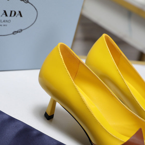 Prada Two-Tone Brushed Pumps 55mm Chocolate Yellow Cowhide 456264