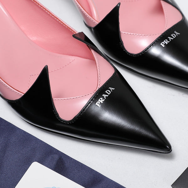 Prada Two-Tone Brushed Pumps 55mm Black Pink Cowhide 456265
