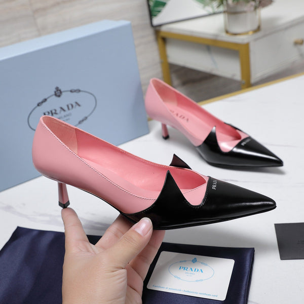 Prada Two-Tone Brushed Pumps 55mm Black Pink Cowhide 456265