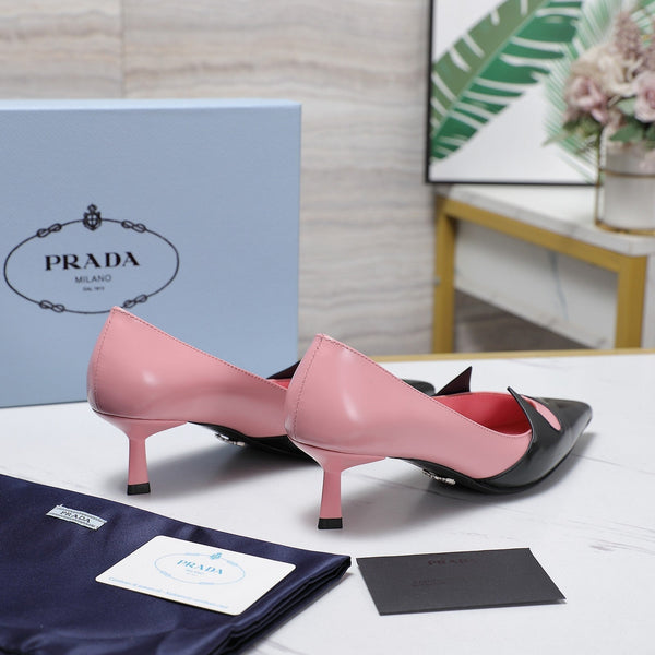 Prada Two-Tone Brushed Pumps 55mm Black Pink Cowhide 456265
