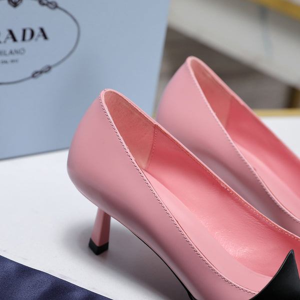 Prada Two-Tone Brushed Pumps 55mm Black Pink Cowhide 456265