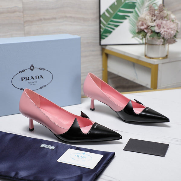 Prada Two-Tone Brushed Pumps 55mm Black Pink Cowhide 456265