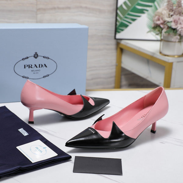 Prada Two-Tone Brushed Pumps 55mm Black Pink Cowhide 456265