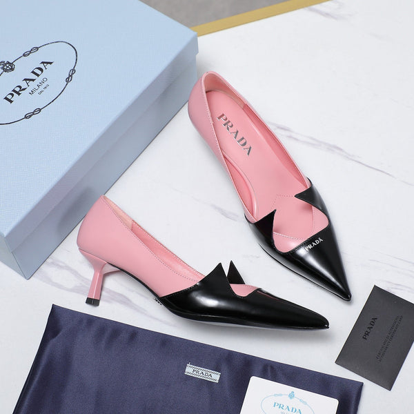 Prada Two-Tone Brushed Pumps 55mm Black Pink Cowhide 456265