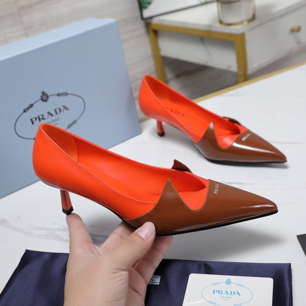 Prada Two-Tone Brushed Pumps 55mm Chocolate Red Cowhide 456266