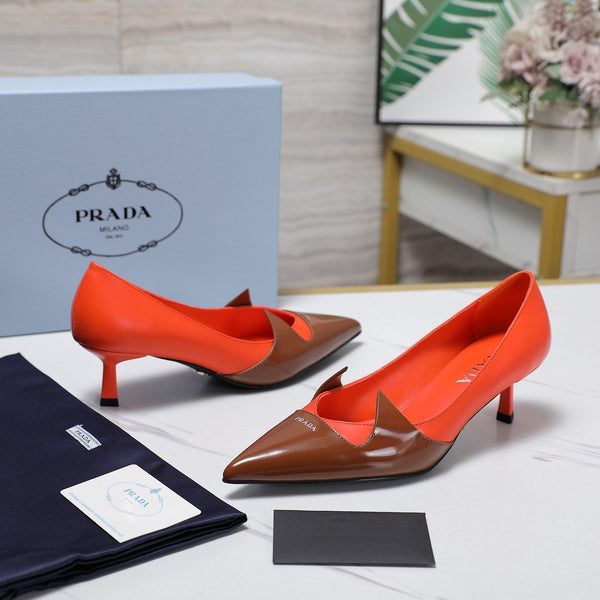 Prada Two-Tone Brushed Pumps 55mm Chocolate Red Cowhide 456266