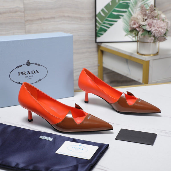 Prada Two-Tone Brushed Pumps 55mm Chocolate Red Cowhide 456266