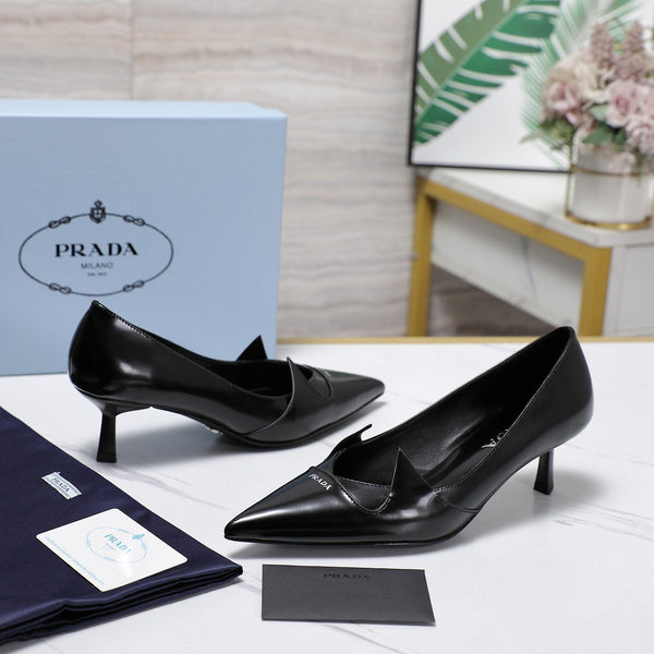 Prada Two-Tone Brushed Pumps 55mm Black Cowhide 456267