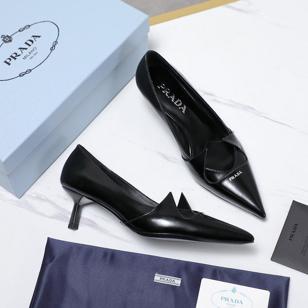 Prada Two-Tone Brushed Pumps 55mm Black Cowhide 456267