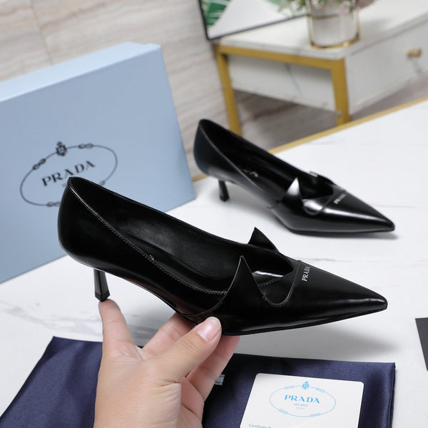 Prada Two-Tone Brushed Pumps 55mm Black Cowhide 456267