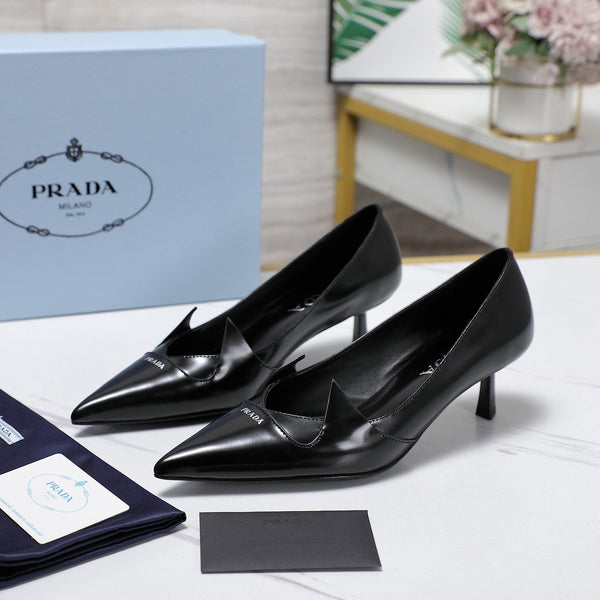 Prada Two-Tone Brushed Pumps 55mm Black Cowhide 456267