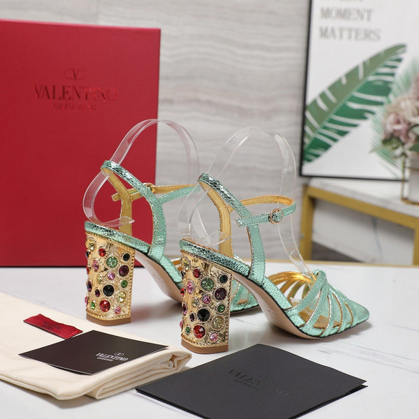 VT 2025 Diamond Heel Sandals Green Cowhide 289514