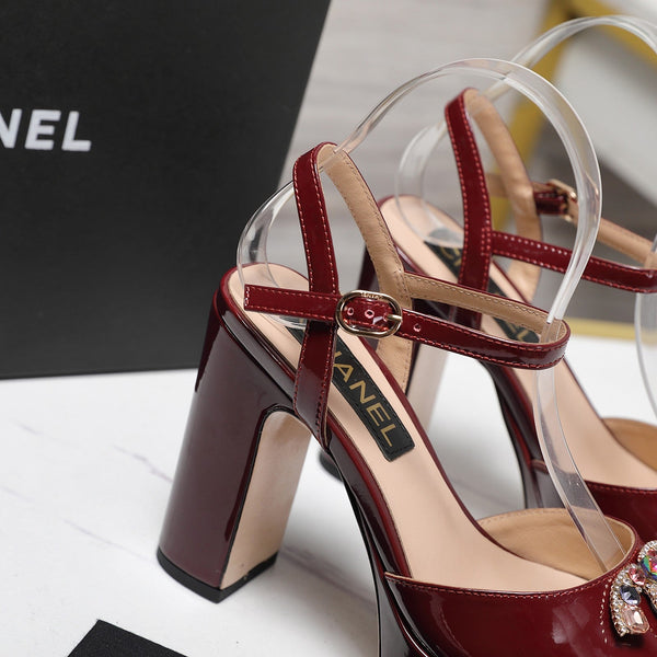 CC 25s Multicolor Stones Buckle Sandals 110mm Burgundy Patent Leather & Sheepskin 425826