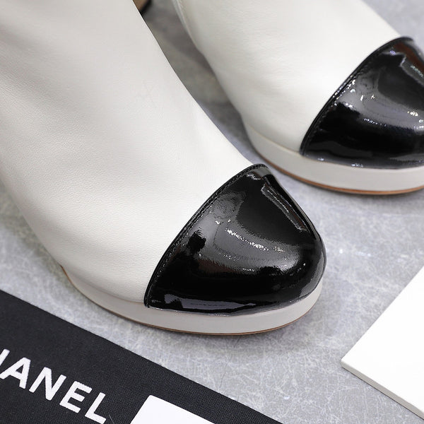 CC Platform Ankle Boots 100mm Black White Lambskin 425876