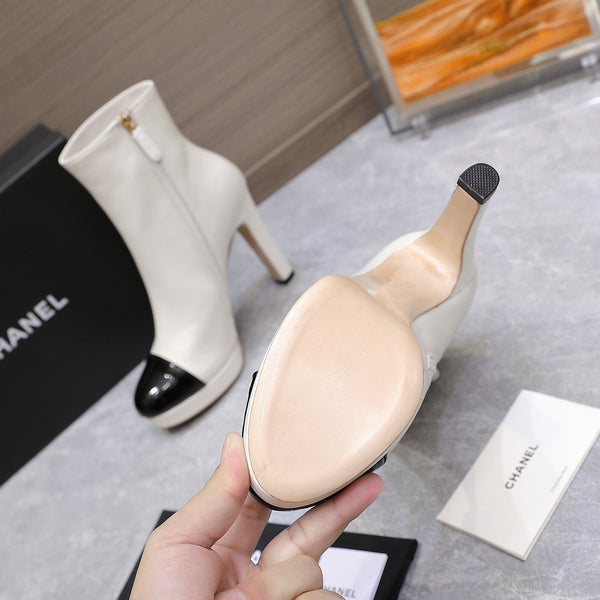 CC Platform Ankle Boots 100mm Black White Lambskin 425876