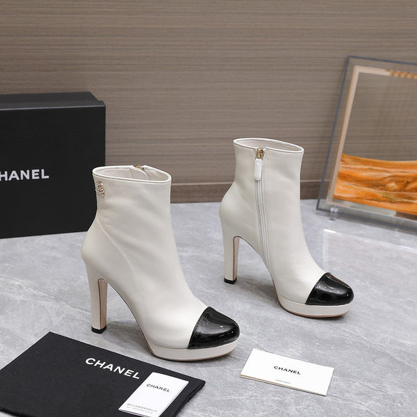 CC Platform Ankle Boots 100mm Black White Lambskin 425876