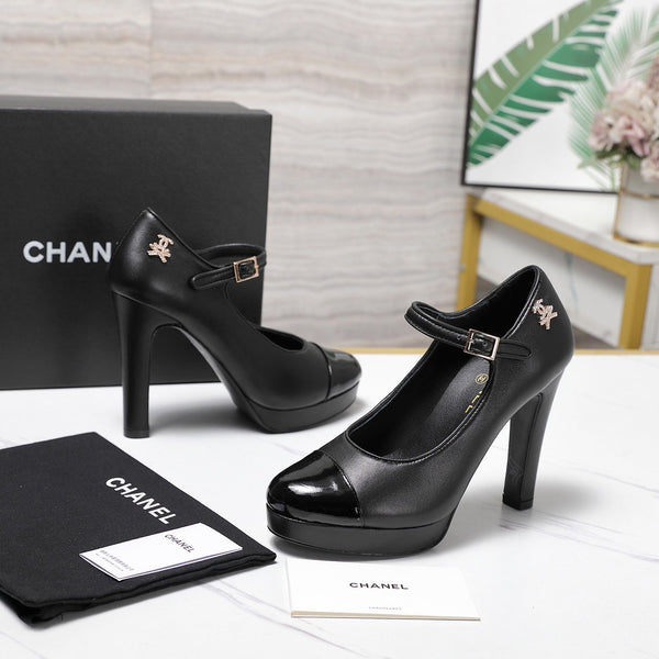 CC Buckle Platform Pumps 100mm Black Lambskin 425881
