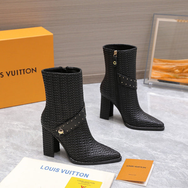 LV x Silhouette Basketweave Pattern Boots 95mm Black Leather 425684