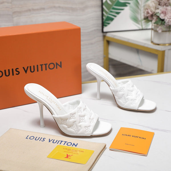 LV Revival Mule 90mm White Monogram-Embossed Lambskin 456146