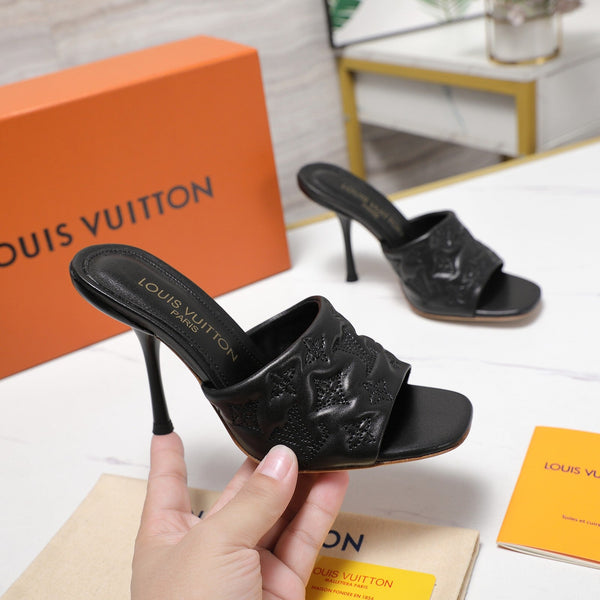 LV Revival Mule 90mm Black Monogram-Embossed Lambskin 456147