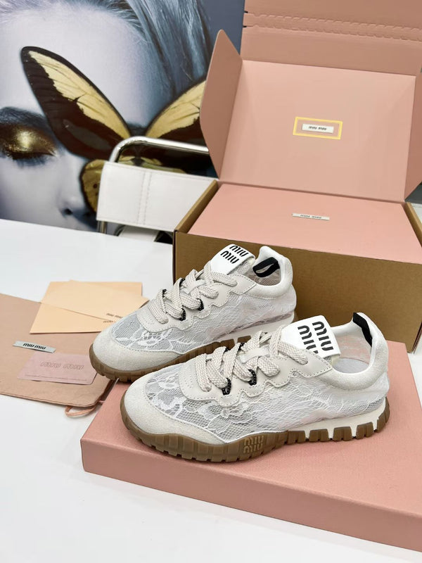 Miu TYRE Sneakers White Suede Lace 456325