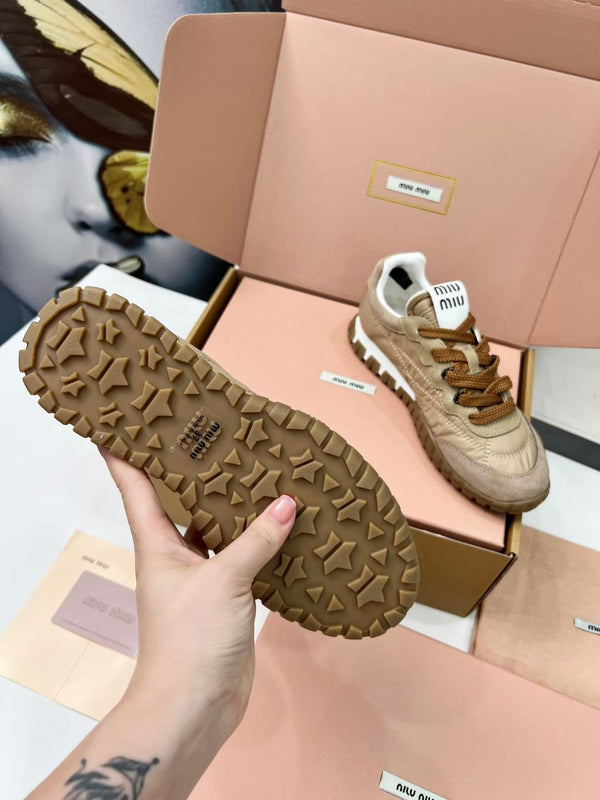Miu TYRE Sneakers Brown Suede Technical Fabric 456327