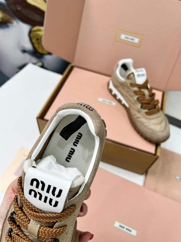 Miu TYRE Sneakers Brown Suede Technical Fabric 456327