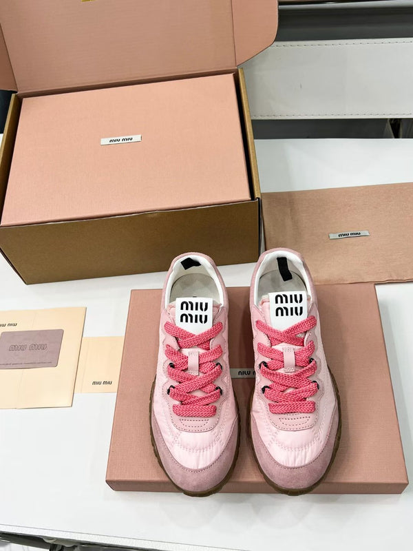 Miu TYRE Sneakers Pink Brown Suede Technical Fabric 456328