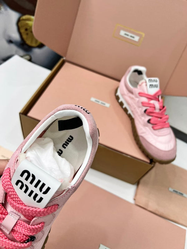 Miu TYRE Sneakers Pink Brown Suede Technical Fabric 456328