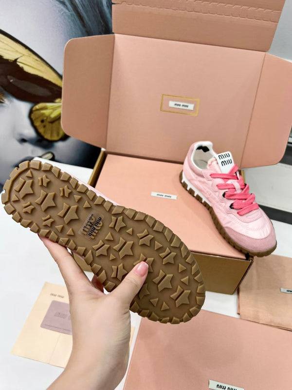 Miu TYRE Sneakers Pink Brown Suede Technical Fabric 456328