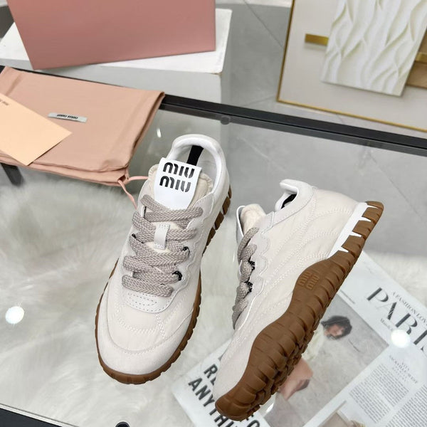 Miu TYRE Sneakers White Suede Technical Fabric 456329