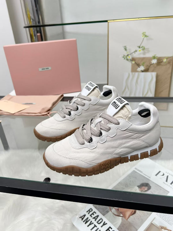Miu TYRE Sneakers White Suede Technical Fabric 456329