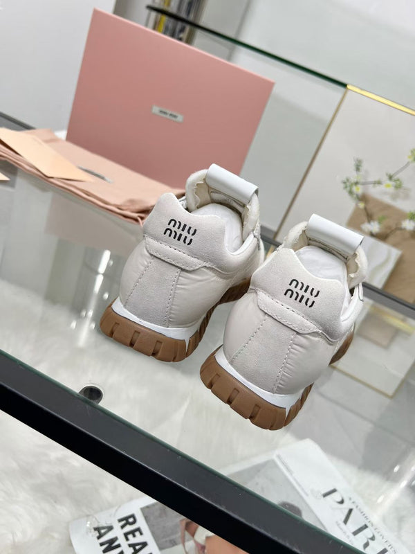 Miu TYRE Sneakers White Suede Technical Fabric 456329