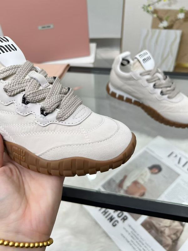 Miu TYRE Sneakers White Suede Technical Fabric 456329