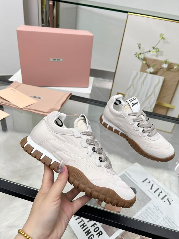 Miu TYRE Sneakers White Suede Technical Fabric 456329