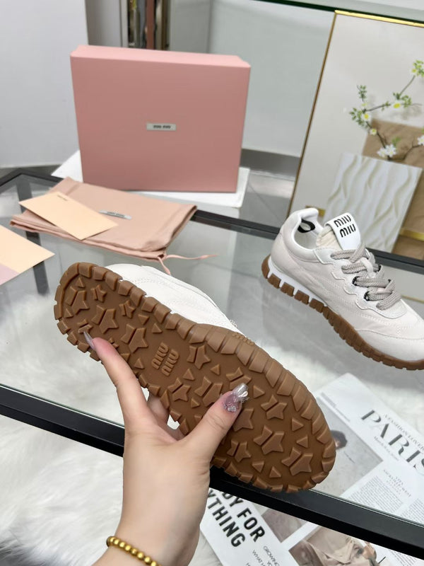 Miu TYRE Sneakers White Suede Technical Fabric 456329