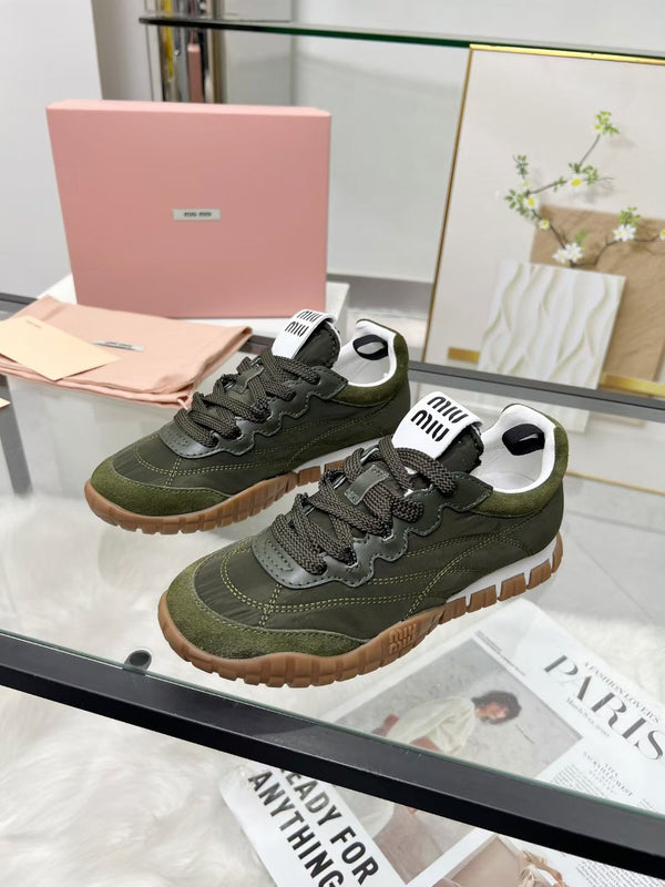 Miu TYRE Sneakers Olive Green Suede Technical Fabric 456331