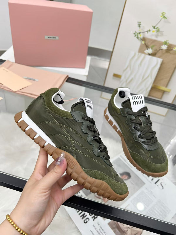 Miu TYRE Sneakers Olive Green Suede Technical Fabric 456331