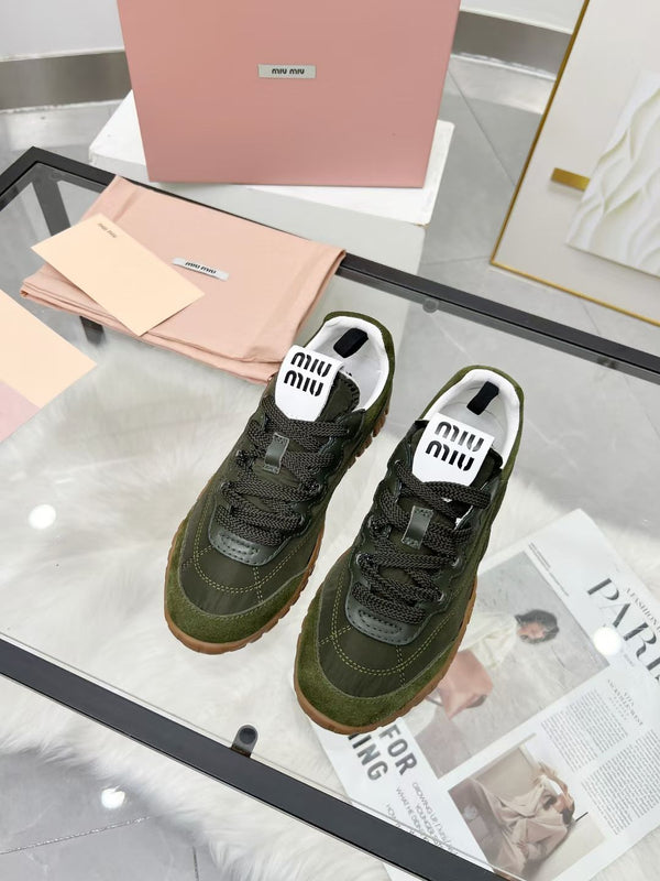 Miu TYRE Sneakers Olive Green Suede Technical Fabric 456331
