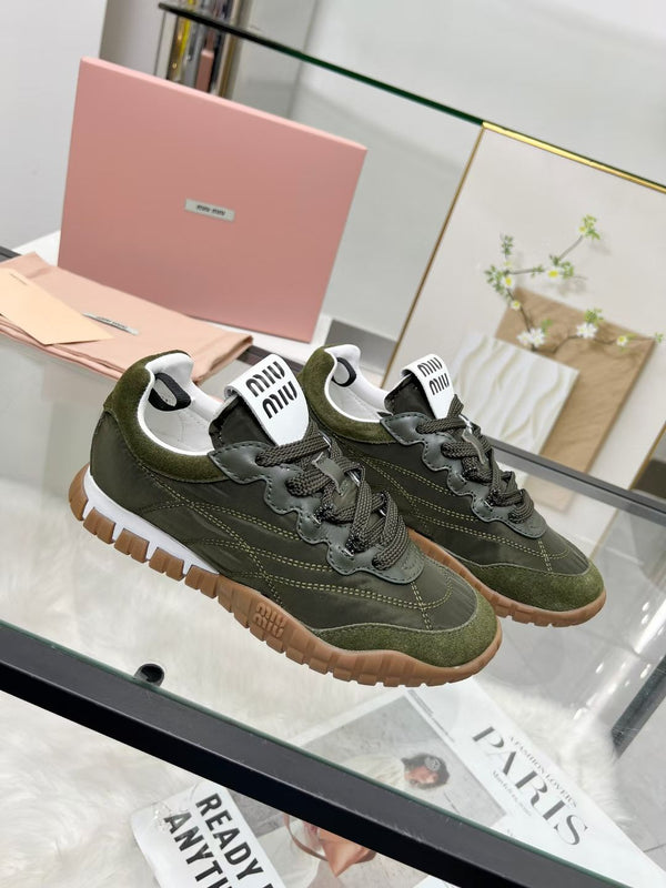Miu TYRE Sneakers Olive Green Suede Technical Fabric 456331